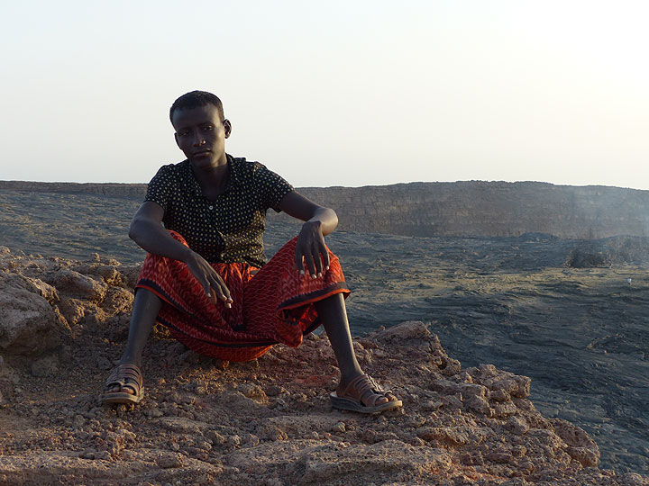 DAYS 5-6-7: Erta Ale - Our Erta Ale guide, Mohammed, on the caldera rim at dawn (Photo: Ingrid)