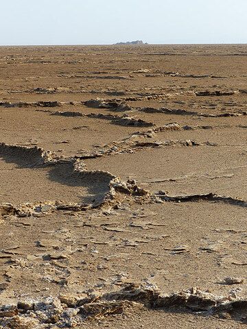 DAY 10: Lake Assale - Cracks and rims across the evaporated salt plain (Photo: Ingrid)
