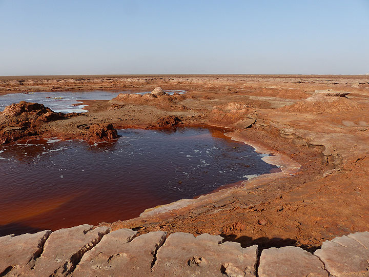 DAY 10: Lake Assale - Small ponds of water amidst the sculpted salt deposits near Dallol (Photo: Ingrid)