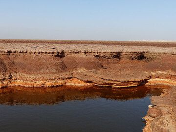 DAY 10: Lake Assale - Small ponds of water amidst the sculpted salt deposits near Dallol (Photo: Ingrid)