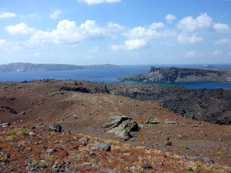 Nea Kameni island is located in the centre of the volcanic Santorini archipelago, Greece (Photo: Janka)