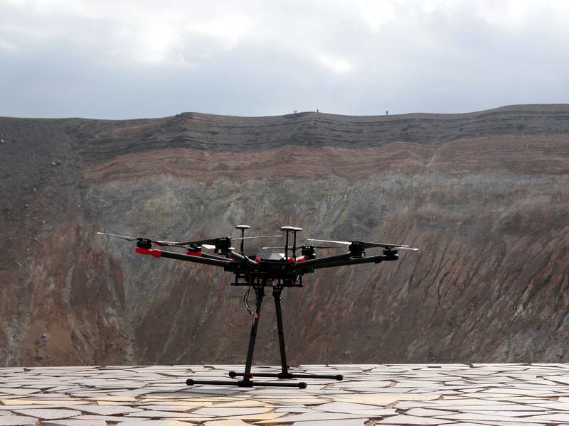 Drone ready to take gas measurements in the crater of Fossa, Vulcano island, Italy (Photo: Janka)