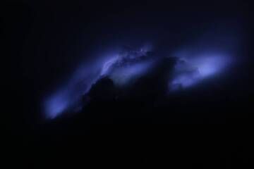 Blue flames from burning sulphur, Ijen Volcano, Java. (Photo: KatSpruth)