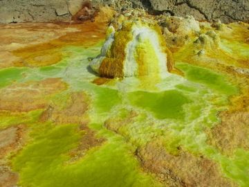 Yellow salt spring at the Dallol hydrothermal field in the northern Danakil desert, Ethiopia  (Photo: kaylash)
