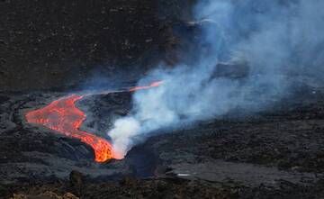 Fogo Volcano (Cape Verde) 
2014-2015 eruption (23 November 2014 to 08 February 2015).Image taken December 4, 19h 20m local time. 14 56 35 N, 24 21 20 W.
Mario Moreira mario.aa.moreira@gmail.com (Photo: MarioMoreira)