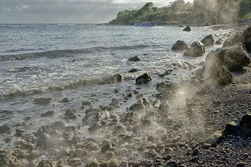 Hot pyroclastic flow deposits at the shore of Paluweh island, Indonesia, Sep 2013 (Photo: Markus Heuer)