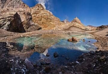 The glacial lake in east crater of Mutnovsky Volcano (Sep-2013) (Photo: Sergey Krasnoshchokov)