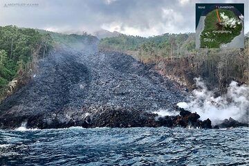 La nueva colada de lava que entró al mar en febrero de 2019. (Photo: Thomas Spinner)