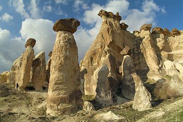 Spectacular ignimbrite towers - naturally sculptured, eroded hard volcanic ash deposits, near Zelve, Cappadocia (Turkey) (Photo: marcofulle)