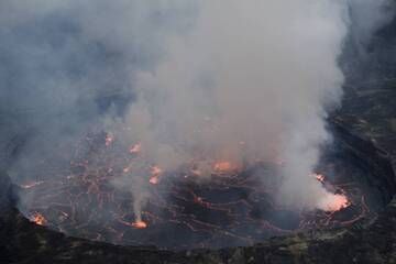 The huge lava lake of Nyiragongo during a short period of clear visibility. (Photo: shinkov)