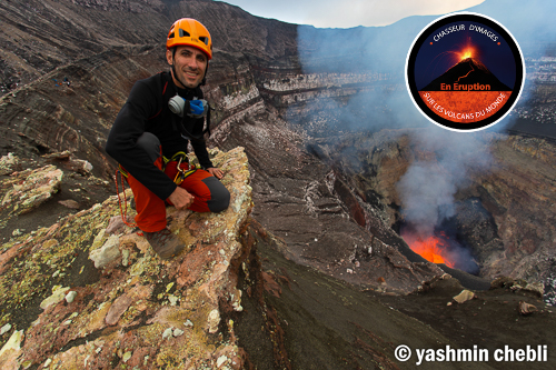 Expedition leader volcanologist Yashmin Chebli inside Benbow crater (Photo: Yashmin Chebli)