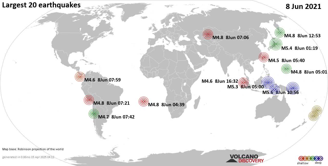 Top 20 earthquakes worldwide, 8 June 2021