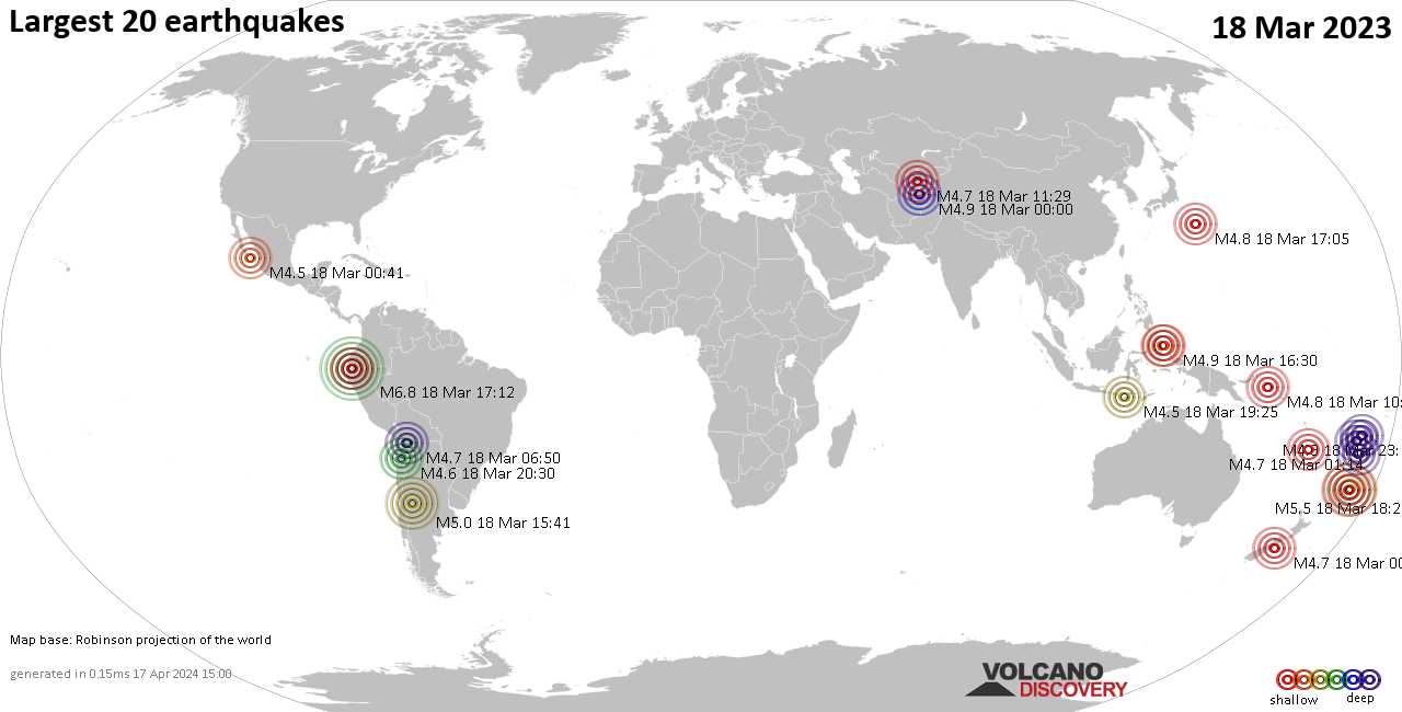 Top 20 earthquakes worldwide, Mar 18, 2023