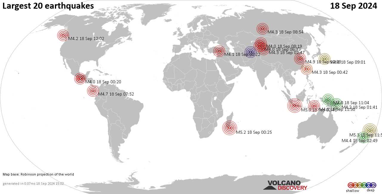 Землетрясения сегодня на карте: последние сильные землетрясения, 18 сентября 2024 года