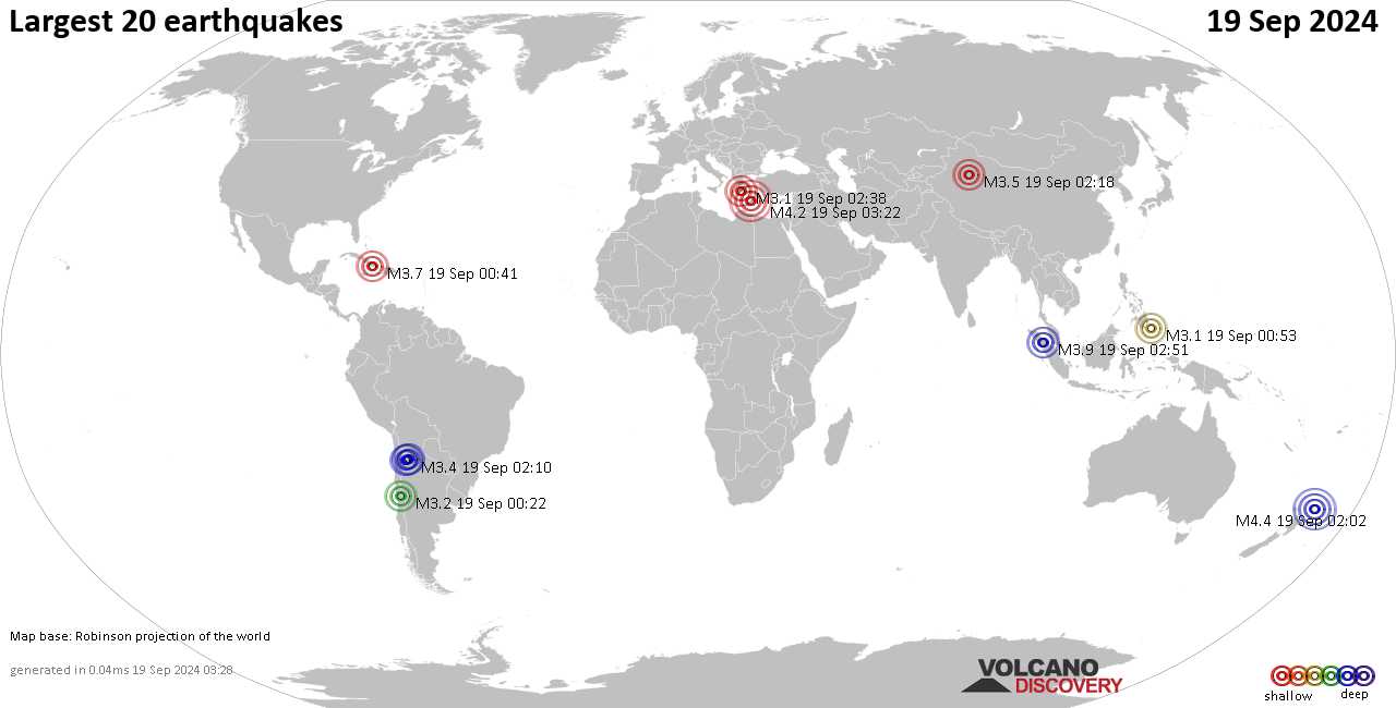 Землетрясения сегодня на карте: последние сильные землетрясения, 19 сентября 2024 года