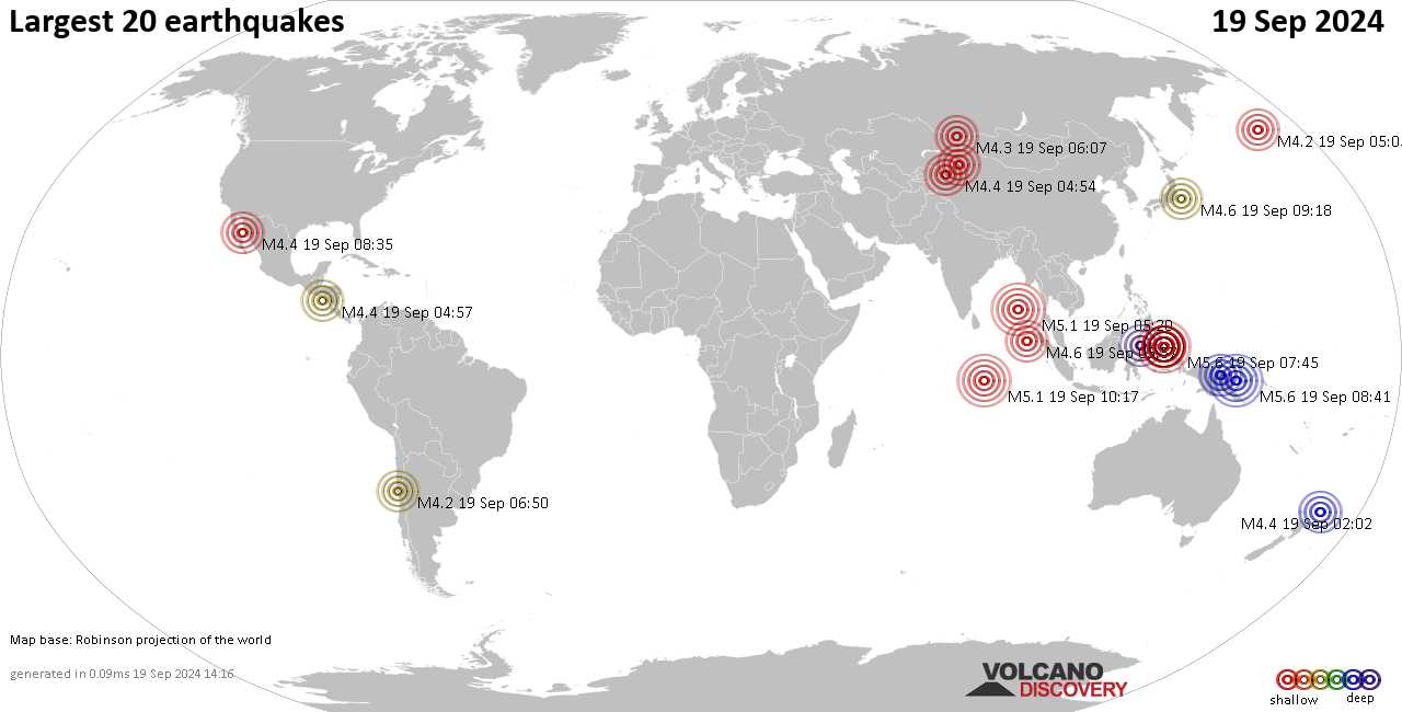 Землетрясения сегодня на карте: последние сильные землетрясения, 19 сентября 2024 года