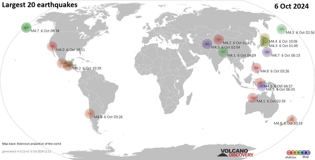 Землетрясения сегодня на карте: последние сильные землетрясения, 6 октября 2024 года