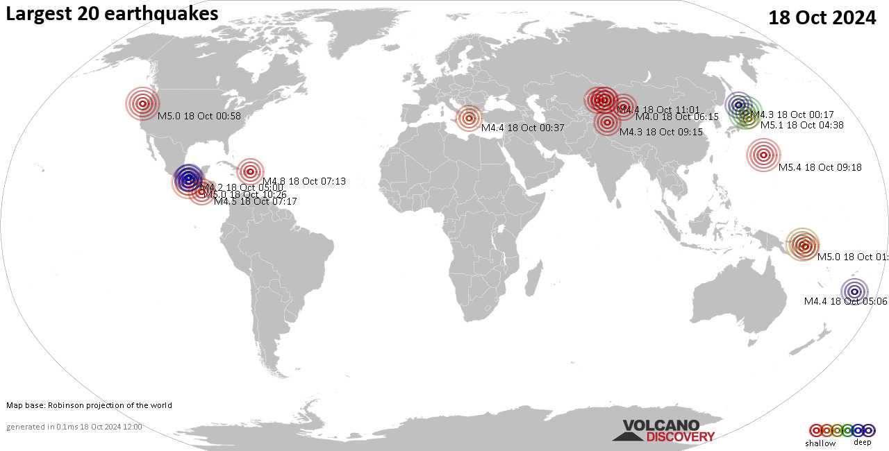 Землетрясения сегодня на карте: последние сильные землетрясения, 18 октября 2024 года