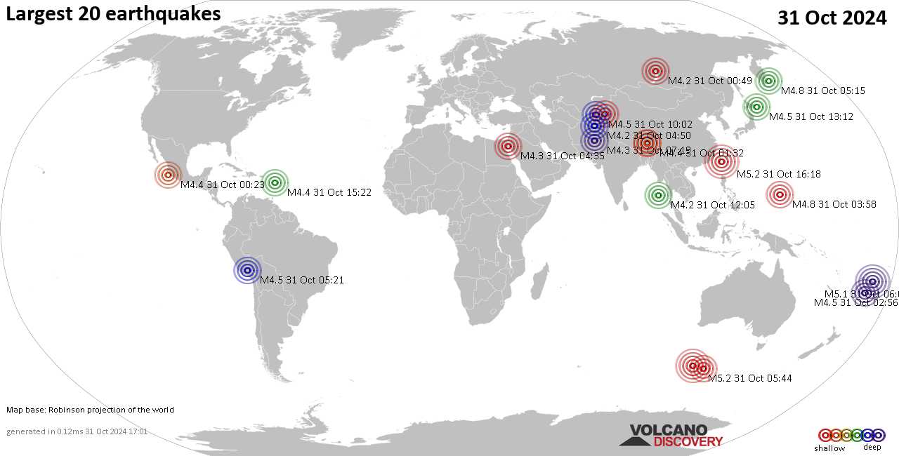 Землетрясения сегодня на карте: последние сильные землетрясения, 31 октября 2024 года