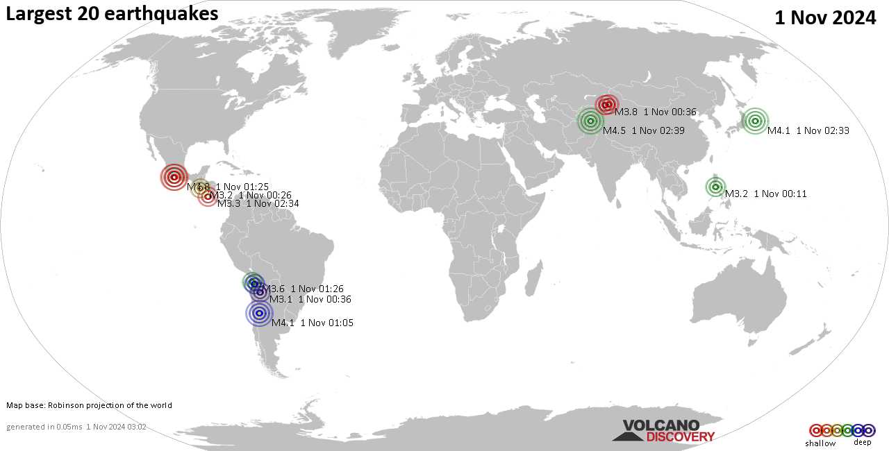 Землетрясения сегодня на карте: последние сильные землетрясения, 1 ноября 2024 года