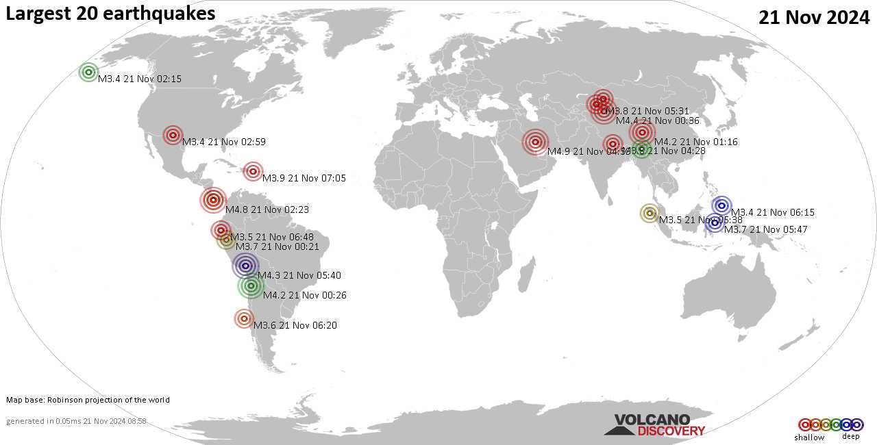 Землетрясения сегодня на карте: последние сильные землетрясения, 21 ноября 2024 года