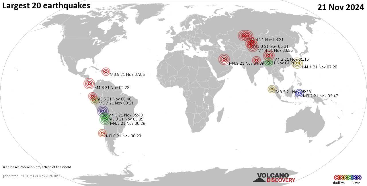 Землетрясения сегодня на карте: последние сильные землетрясения, 21 ноября 2024 года