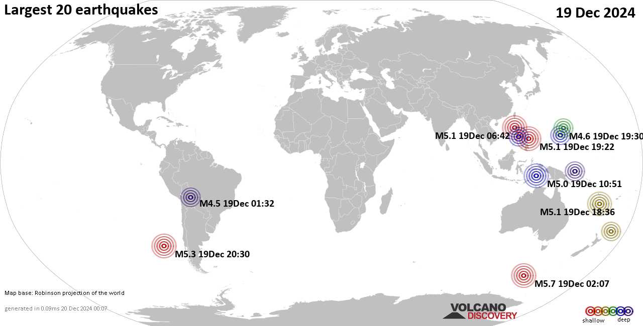Землетрясения сегодня на карте: последние сильные землетрясения, 19 декабря 2024 года