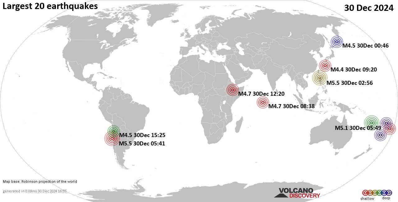 Землетрясения сегодня на карте: последние сильные землетрясения, 30 декабря 2024 года