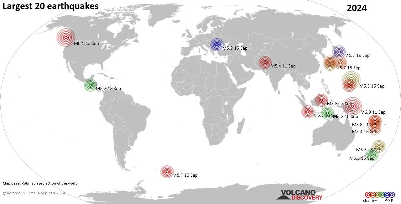 Самые сильные землетрясения в 2024 году