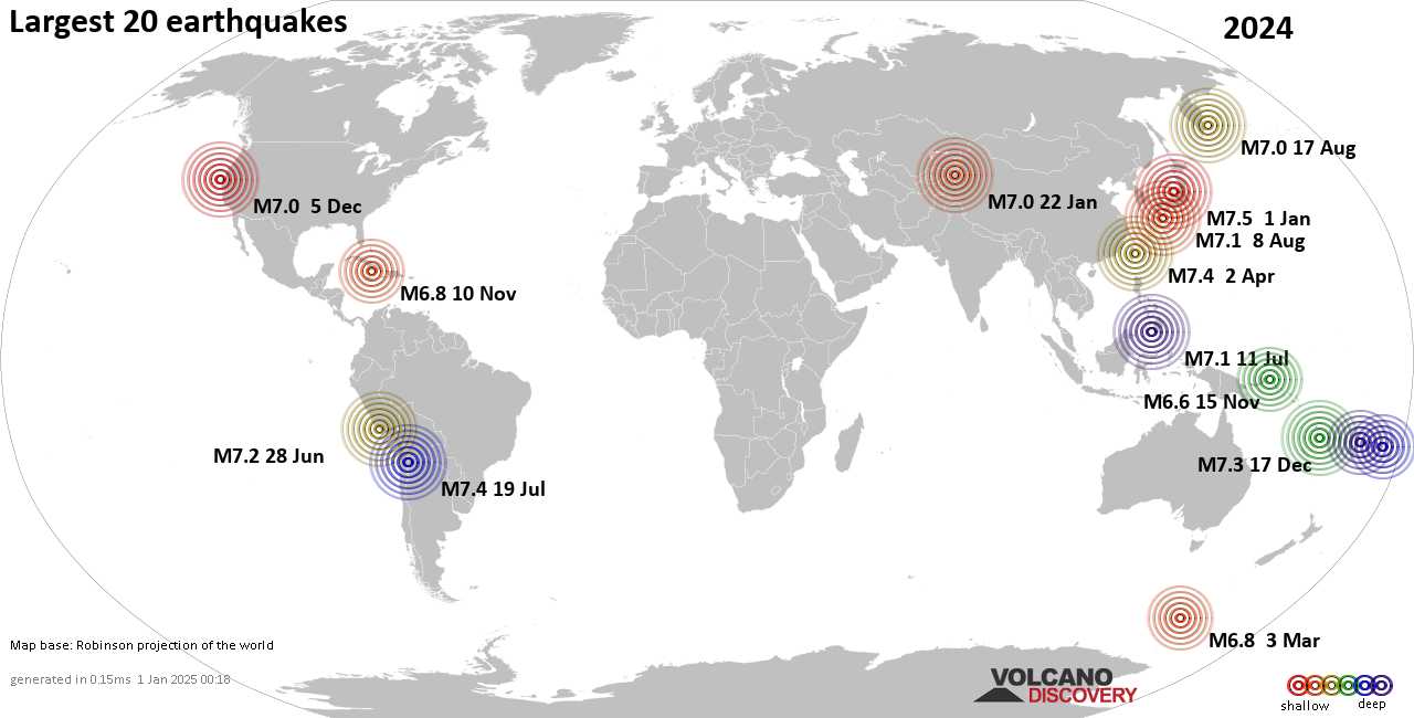 Самые сильные землетрясения в 2024 году