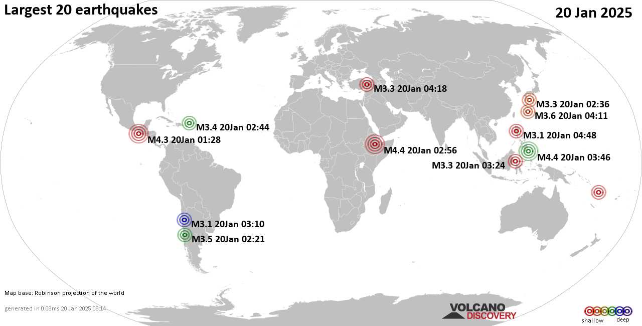 Землетрясения сегодня на карте: последние сильные землетрясения, 20 января 2025 года