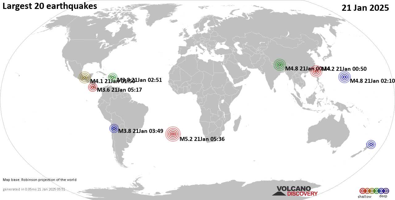 Землетрясения сегодня на карте: последние сильные землетрясения, 21 января 2025 года