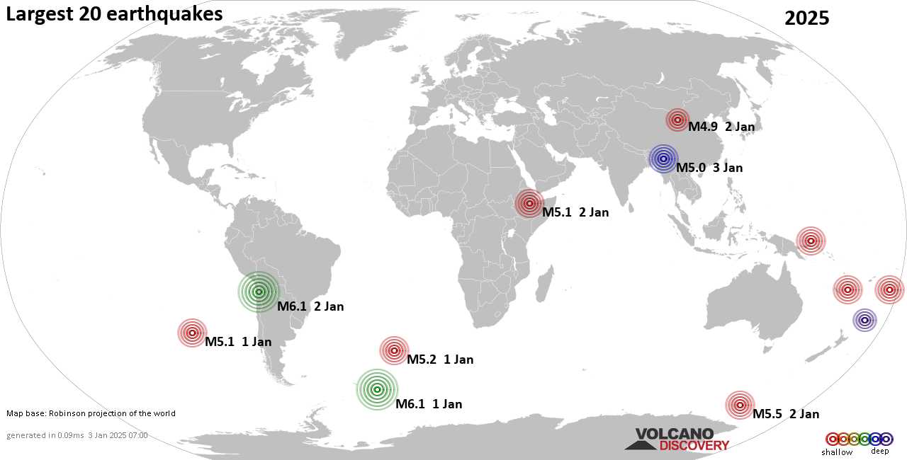 Самые сильные землетрясения в 2025 году