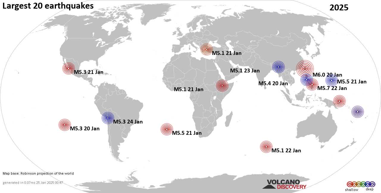 Самые сильные землетрясения в 2025 году