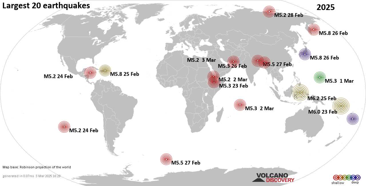 Самые сильные землетрясения в 2025 году