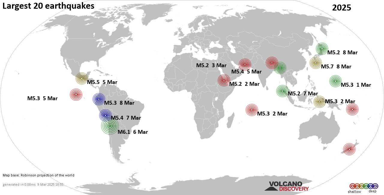 Самые сильные землетрясения в 2025 году