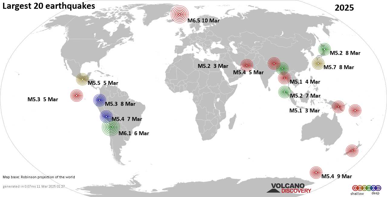 Самые сильные землетрясения в 2025 году