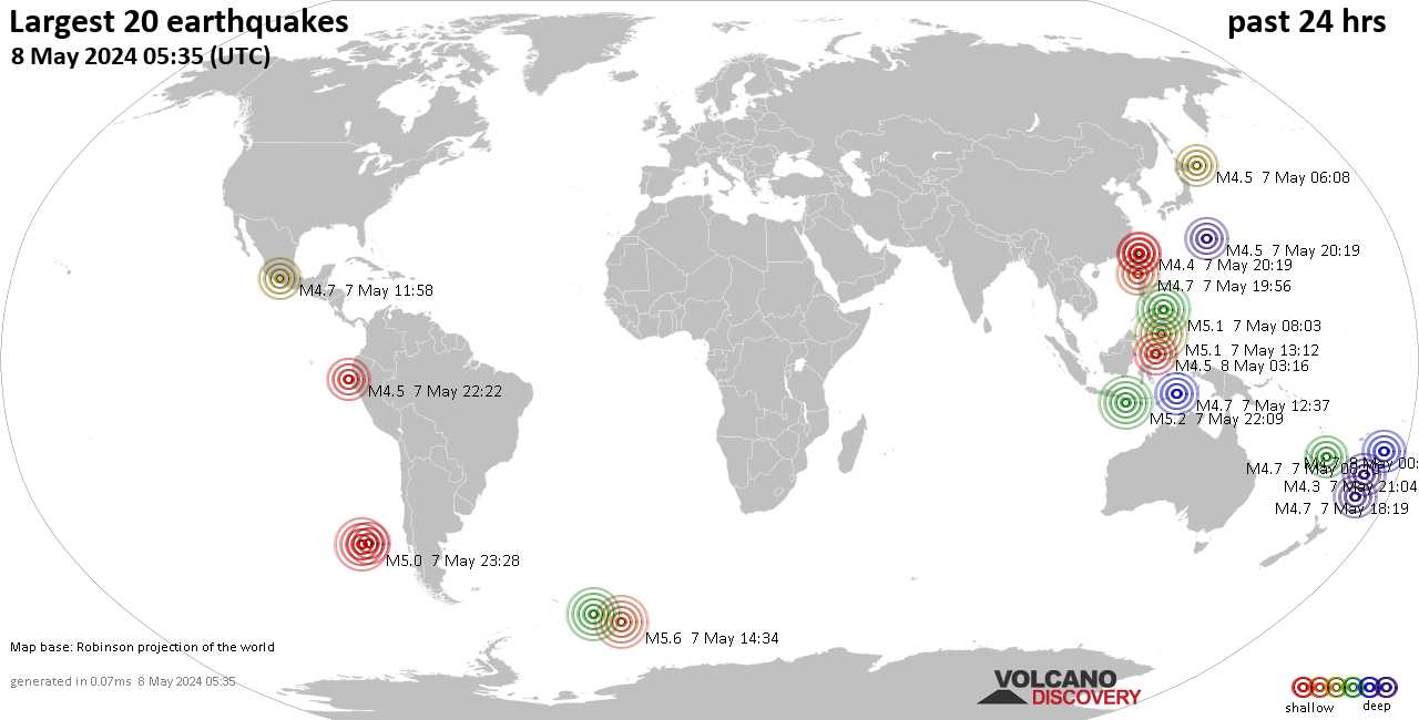 Largest 20 quakes in the past 24 hours