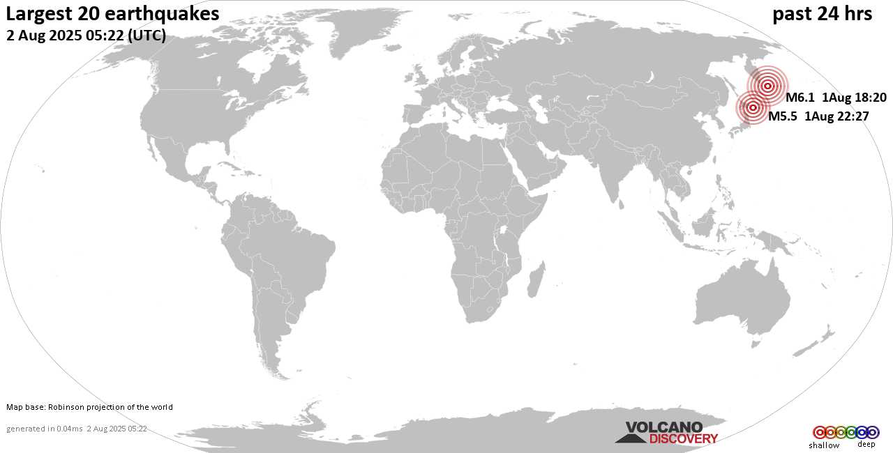 Biggest earthquakes last 24 hours