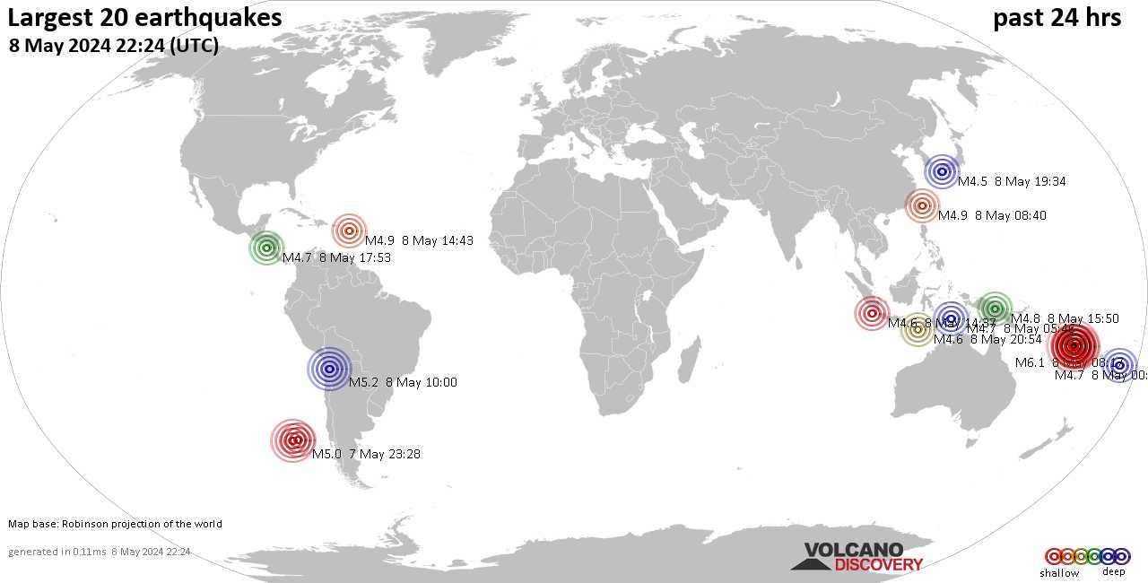 Derniers 20 séismes les plus forts dernières 24 heures