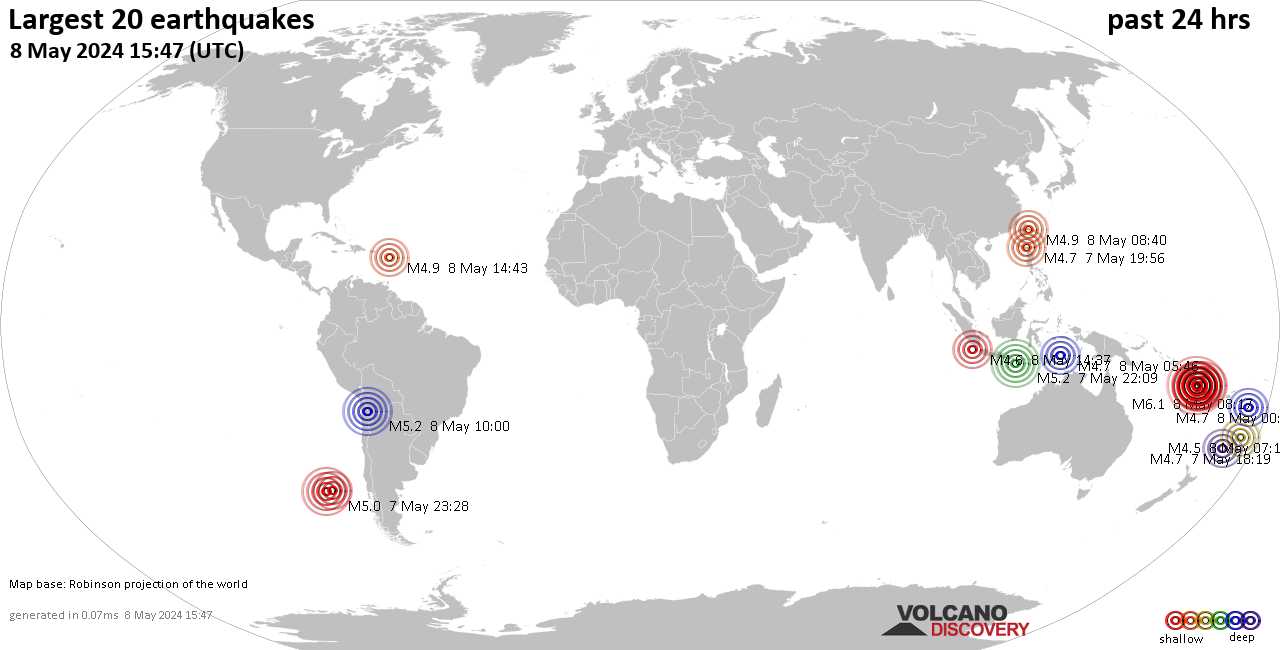 Últimos 20 terremotos más fuertes en las últimas 24 horas