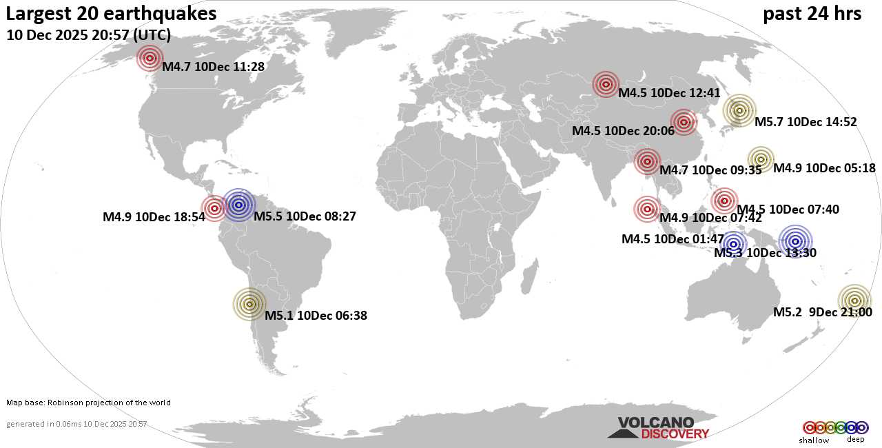 Earthquakes Today: list and maps of the 20 largest earthquakes during the past 24 hours