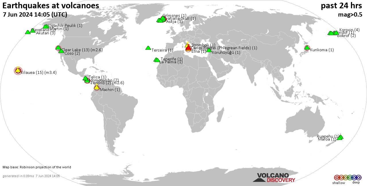 Shallow earthquakes near active volcanoes during the past 24 hours (update 13:05, Saturday, 11 May 2024)