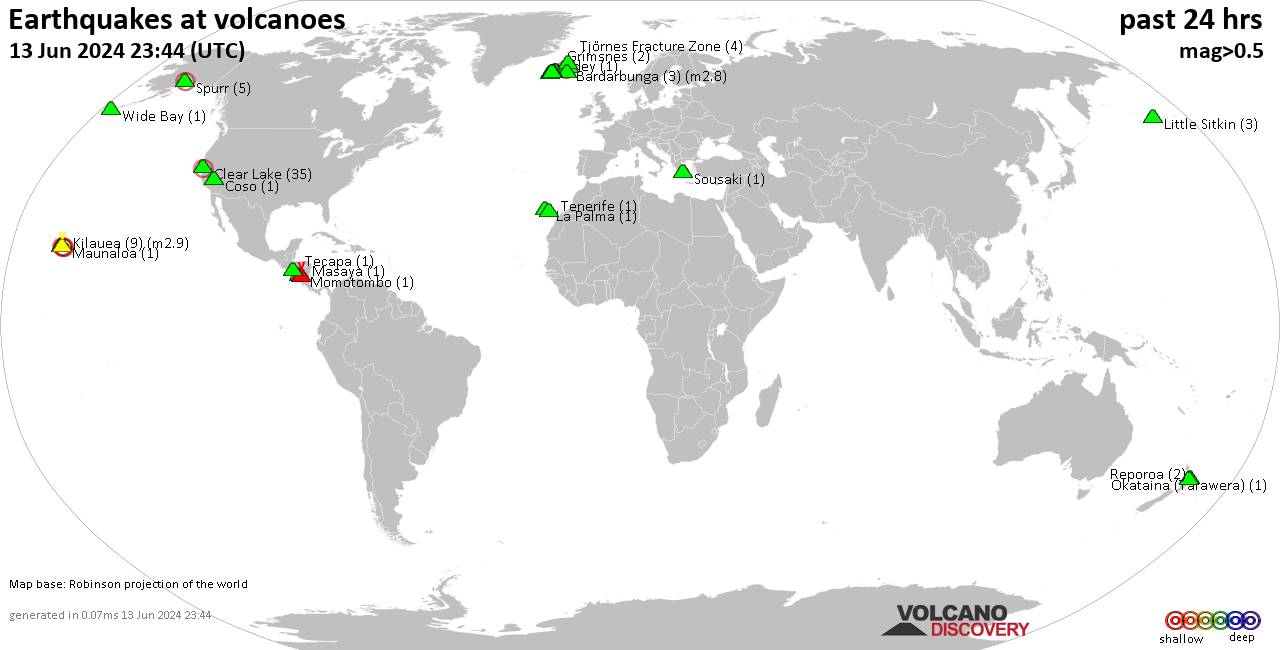 Shallow earthquakes near active volcanoes during the past 24 hours (update 21:14, Tuesday, 14 May 2024)