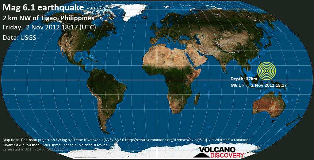 Strong mag. 6.1 earthquake - 5km E of Burgos, Philippines, on Sat, 3 Nov 2012 02:17 (Asia/Manila)