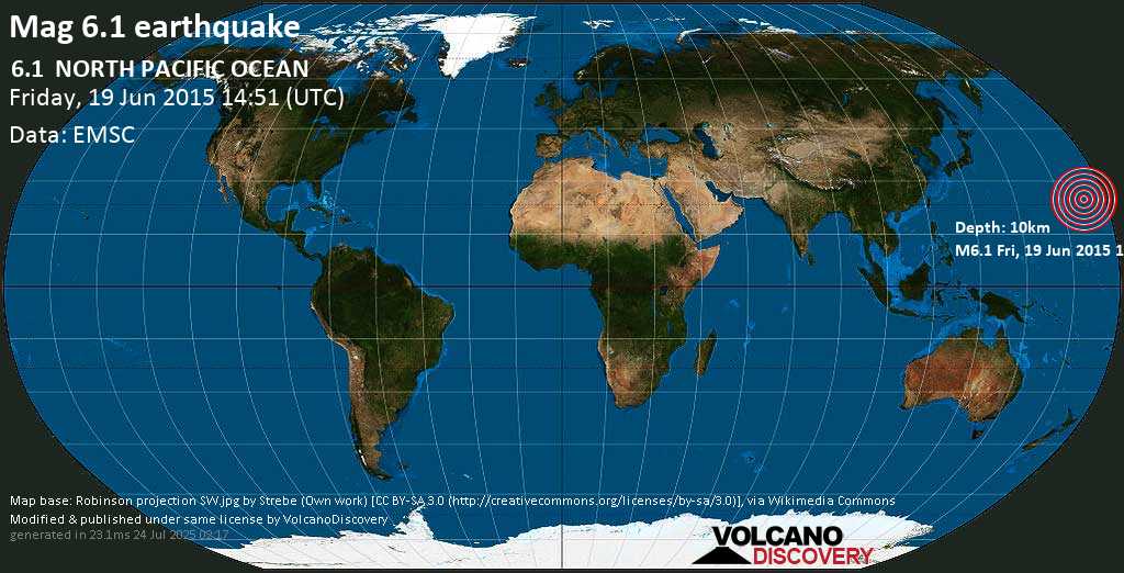 Strong mag. 6.1 earthquake - 6.1 NORTH PACIFIC OCEAN on Friday, 19 June 2015