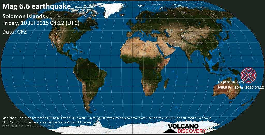 Strong mag. 6.7 earthquake - Solomon Islands on Friday, 10 July 2015