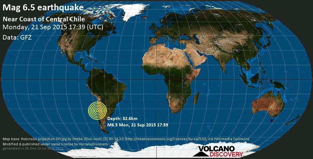 Starkes Erdbeben der Stärke 6.6 - Near Coast of Central Chile am Montag, 21. Sep. 2015