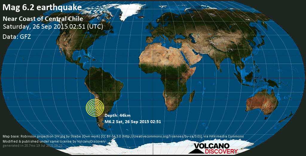Starkes Erdbeben der Stärke 6.4 - Near Coast of Central Chile, am Samstag, 26. Sep 2015 um 02:51 GMT
