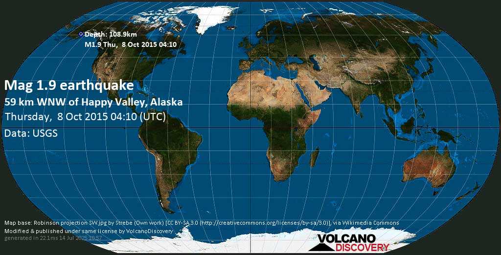 Mag. 1.9 earthquake - - 37km S of Redoubt Volcano, Alaska, on 2015-10-07 20:10:51 -08:00